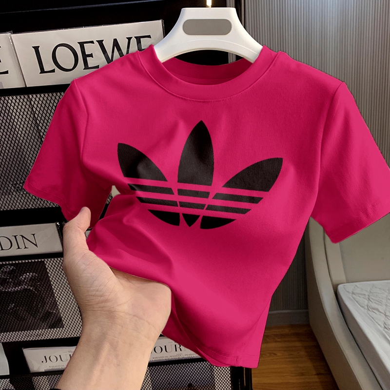 Misco T-shirt Crop Top Lengan Pendek Kaos Wanita Crop Top Korea Cetakan Shamrock T.S Kaos Crop Wanit