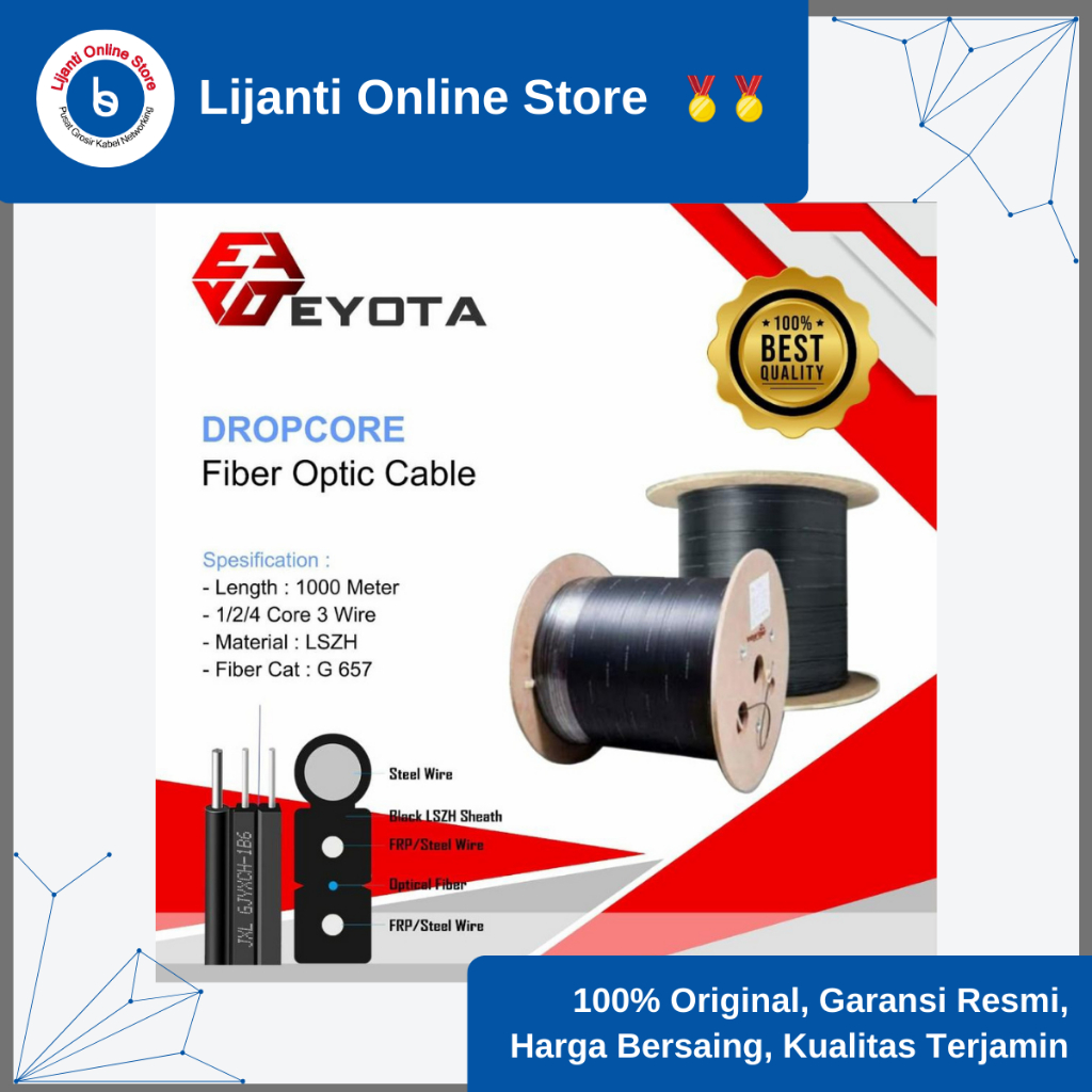 Eyota Kabel FO 4 Core 3 Seling 1000M/Fiber Optic 4 Core 3 Sling Eyota