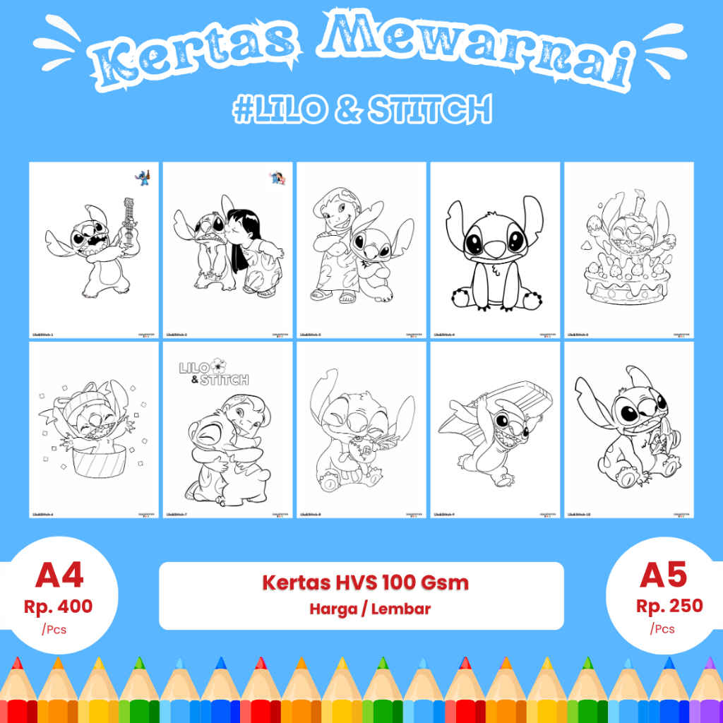 

Gambar Mewarnai Lilo dan Stitch-10 A4 / A5 Kertas Sketsa / Kertas 100 GSM Menggambar ANAK TK PAUD SD