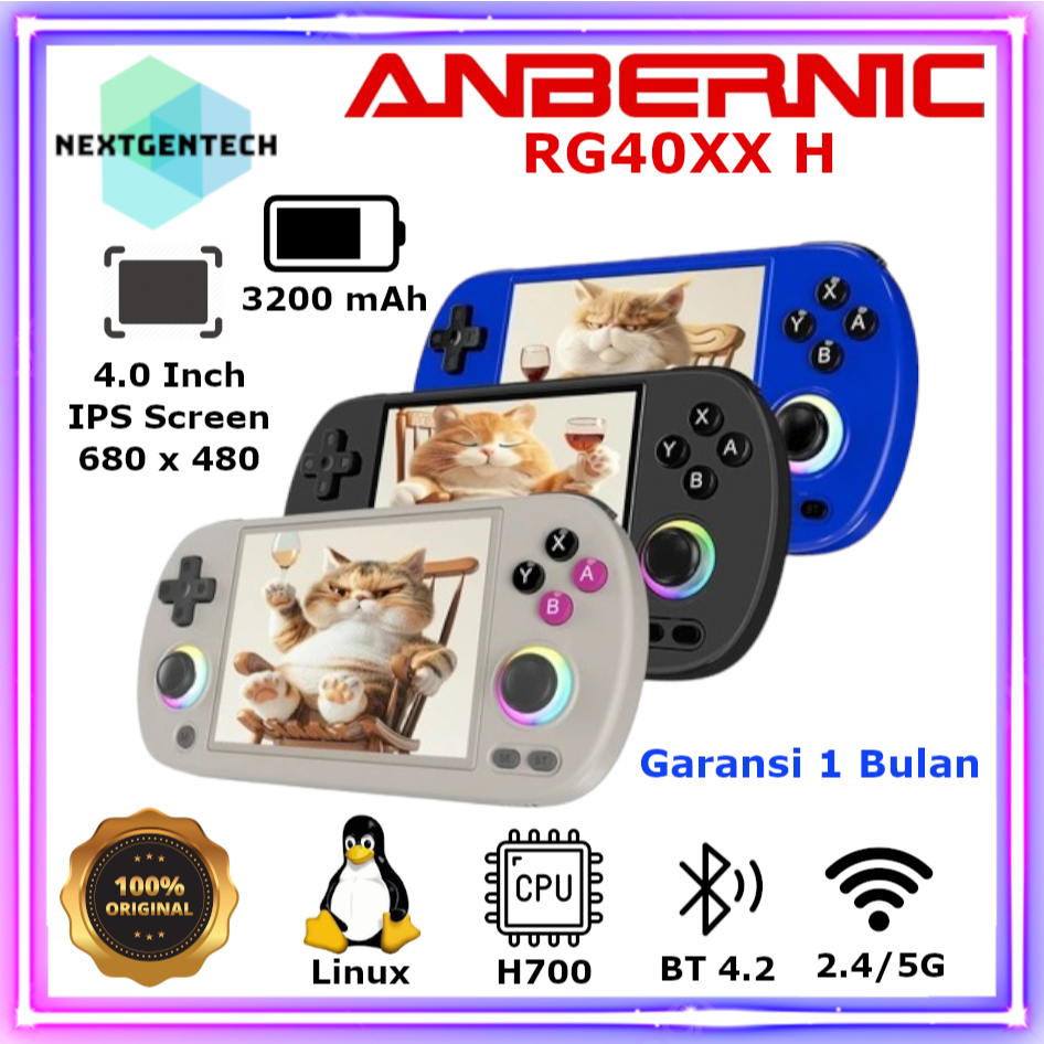 Anbernic RG40XX H Konsol Game Retro Portabel 4 Inci Abu-abu, Biru, Hitam