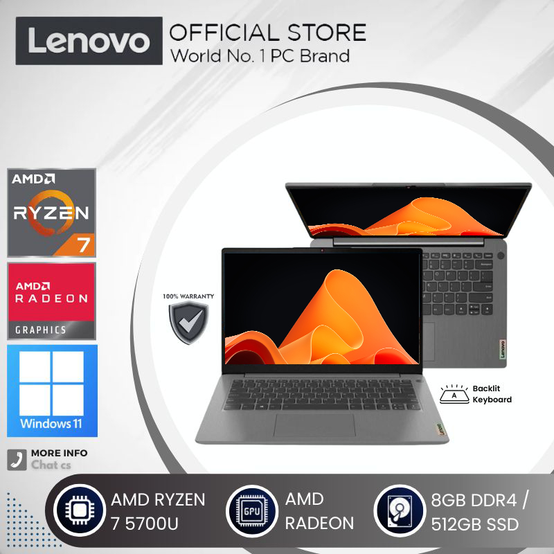 Lenovo IdeaPad Slim 3 14ALC6 AMD Ryzen 7 5700U 8GB 512GB SSD 14" FHD IPS AMD Radeon W11 OHS Backlit 