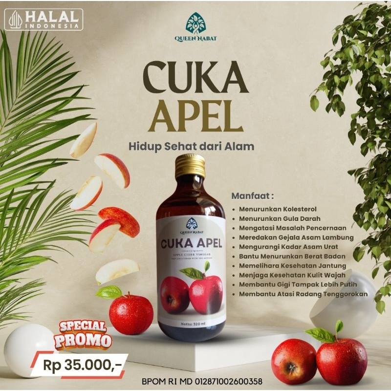 

Cuka Apel Batu Malang Queen Nabat Bpom 320ml Original Apple Cider Vinegar With Mother
