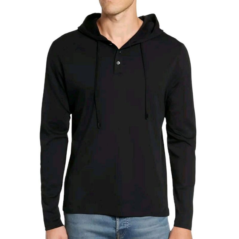 Kaos hoodie polos pria lengan panjang / Hoodie kancing polos panjang unisex