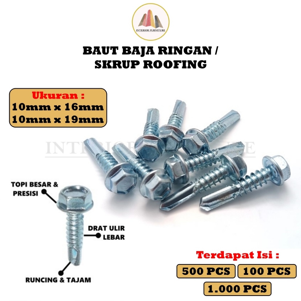 Sekrup Baut baja ringan Mild Steel Bolts Roofing Skrup paku baut Baja Ringan isi 1.000 pcs