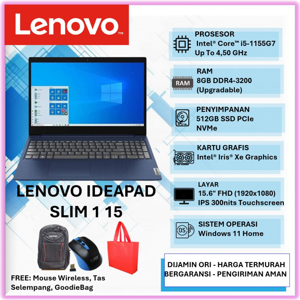 Lenovo Ideapad Slim 3i Intel core i5 16GB 512GB 15 inch Full HD IPS Touchscreen
