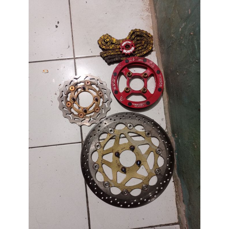 Take All Disc floating 320mm AFR dan 220mm PSM serta Gear Set Sinnob D/B uk 14/42T + Rantai 428HSB S