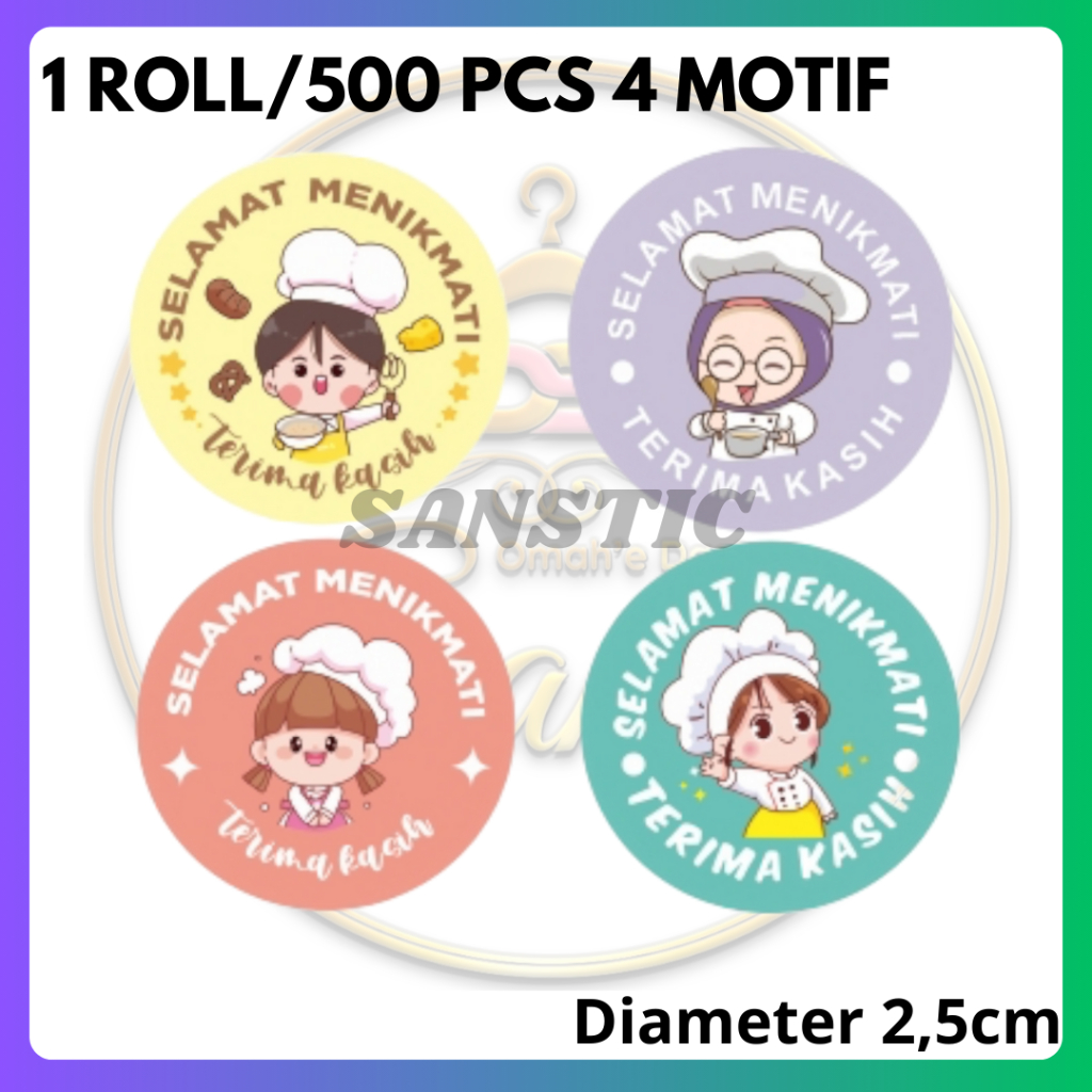 

STICKER SELAMAT MENIKMATI 1ROLL 4 MOTIF ISI 500PCS STICKER THANK YOU LABEL MAKANAN BULAT 2,5CM