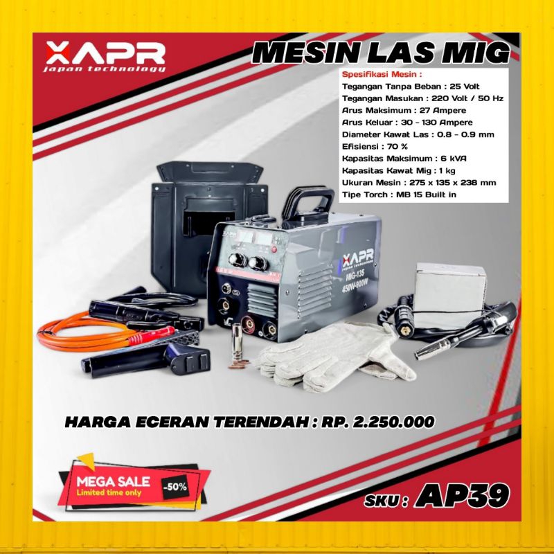 APR mesin las mig 135 450w - 900w type AP39 mig 0,8 - 1mm tig mma semua bisa
