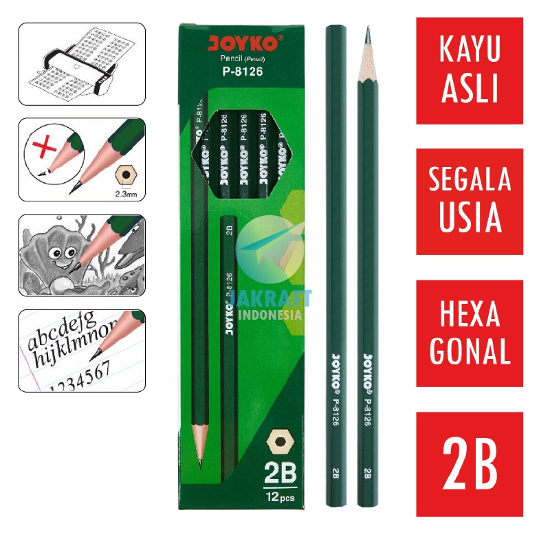 

SEGERA BELI 12 Pcs Pensil Tulis 2B JOYKO P8126 Kayu Asli Hexagonal Serbaguna Murah Banget Berkualitas