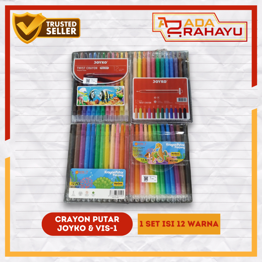 

Crayon Putar / Twist Crayon Panjang Vis-1 & Joyko 1 set isi 12 Warna