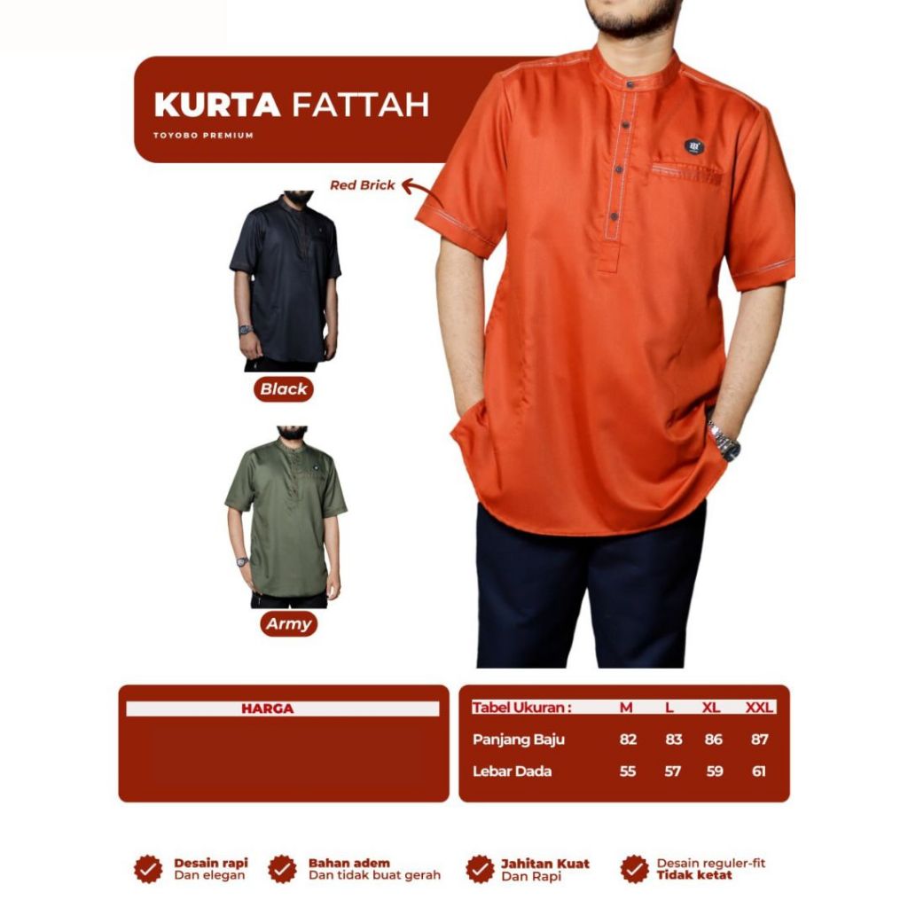 Baju Koko Muslim Kemko Pria Lengan Pendek Kurta Fattah Mosped
