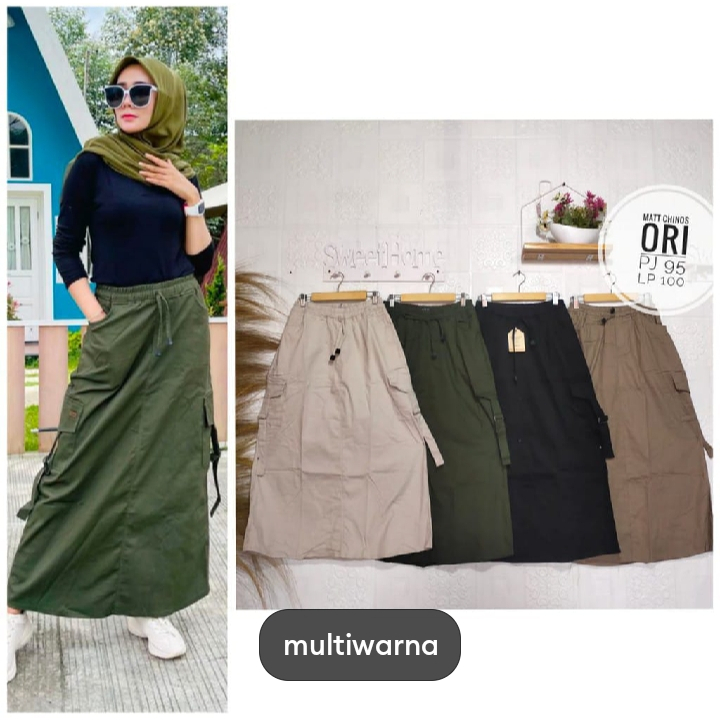 TERBARU rok cargo panjang wanita 2024/rok span chinos jumbo 80kg terbaru/rok chinos panjang cargo ko