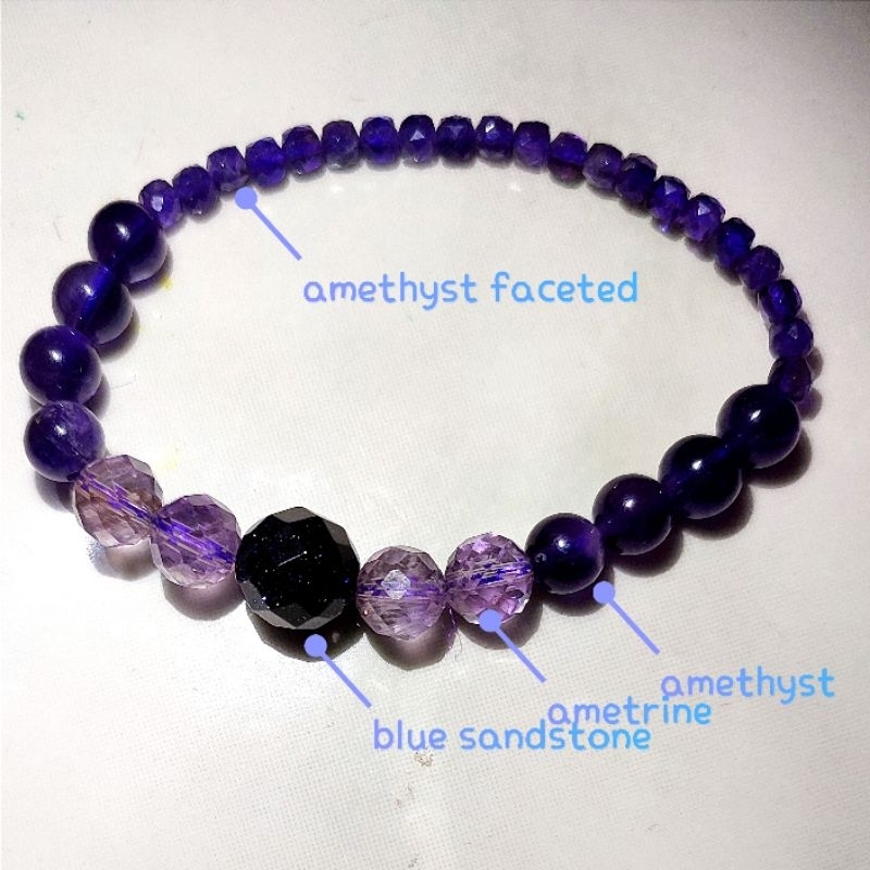 Gelang Kristal Batu Alam Amethyst Blue Sandstone