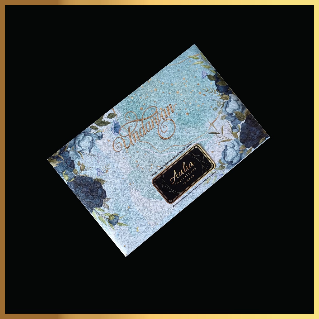 Undangan Pernikahan Hardcover Amplop Baby Blue Biru Laut Soft Gemoy Floral Gradasi Hotprint Emboss F