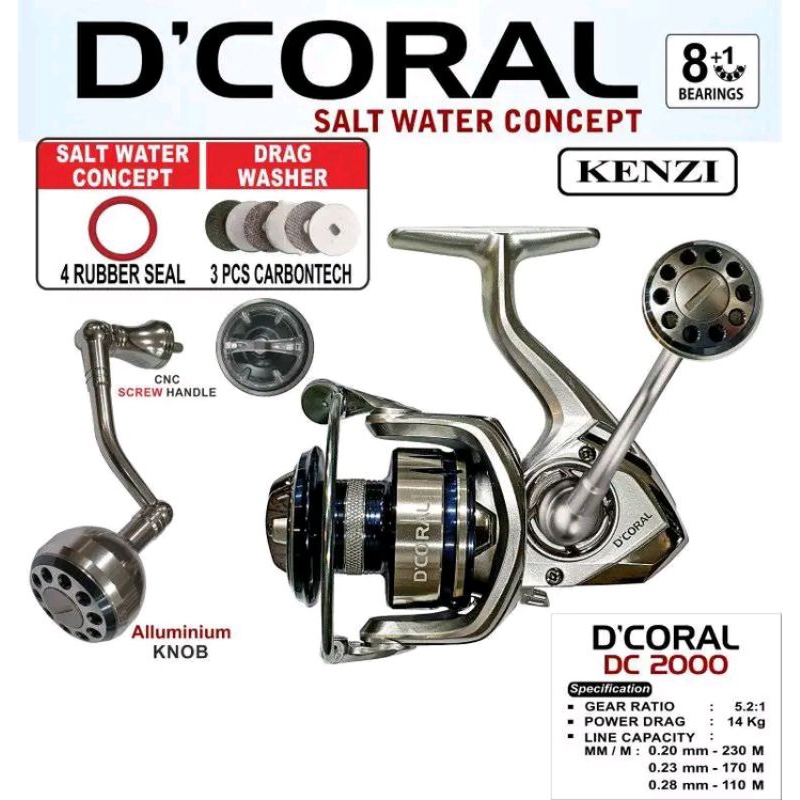 REEL KENZI D'coral ukuran 2000 power handle