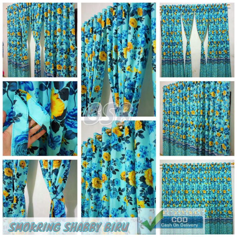 PROMO TERMURAH COD Harga Reseller  Gorden  Hordeng Smokring Sultan Ring 12  Motif Bunga Shabby Biru