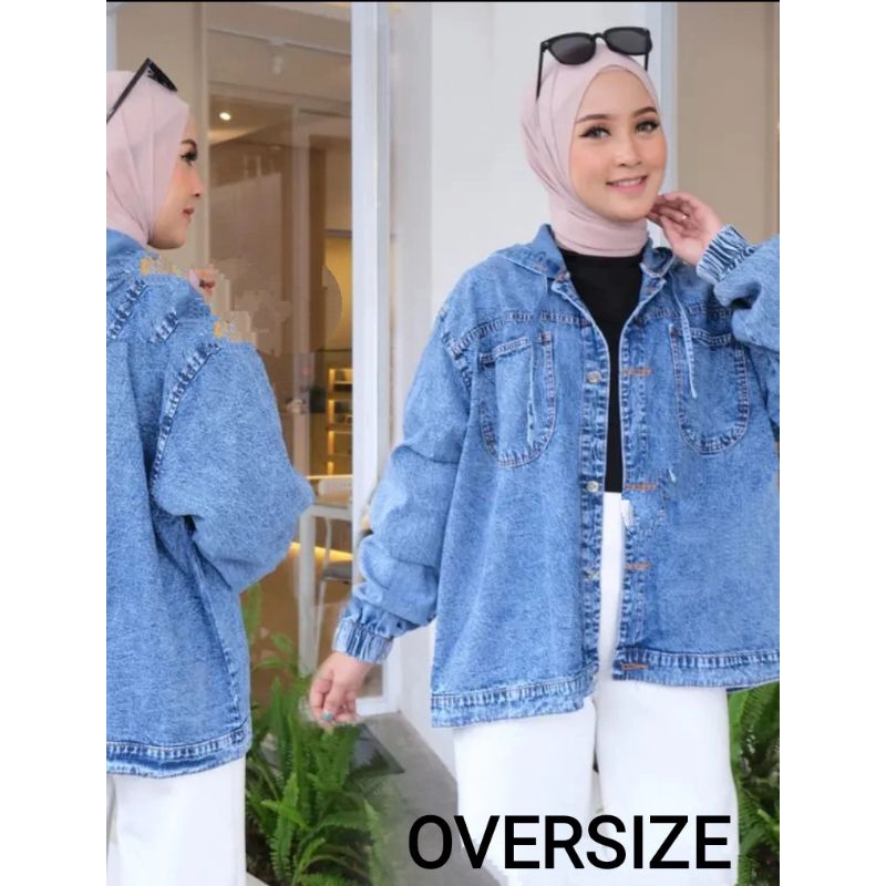 Jaket jeans cewek hoodie over size/ jaket hoodie jeans big size