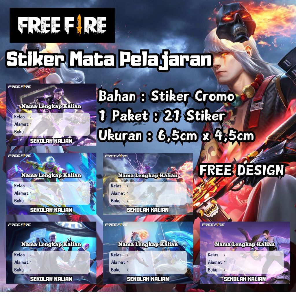 

21 Stiker Mapel "FREE FIRE" - Label Buku Pelajaran - Stiker Mata Pelajaran