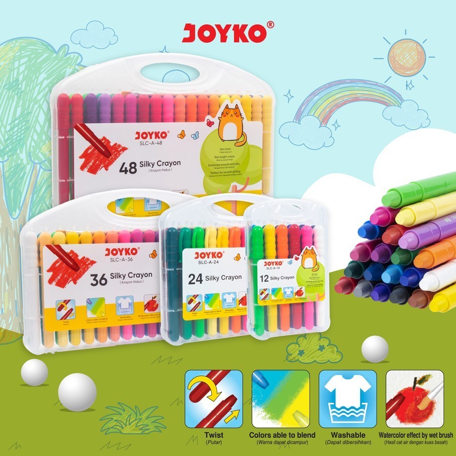 

SILKY CRAYON KRAYON HALUS JOYKO SLC A WARNA NON TOXIC GRATIS KUAS