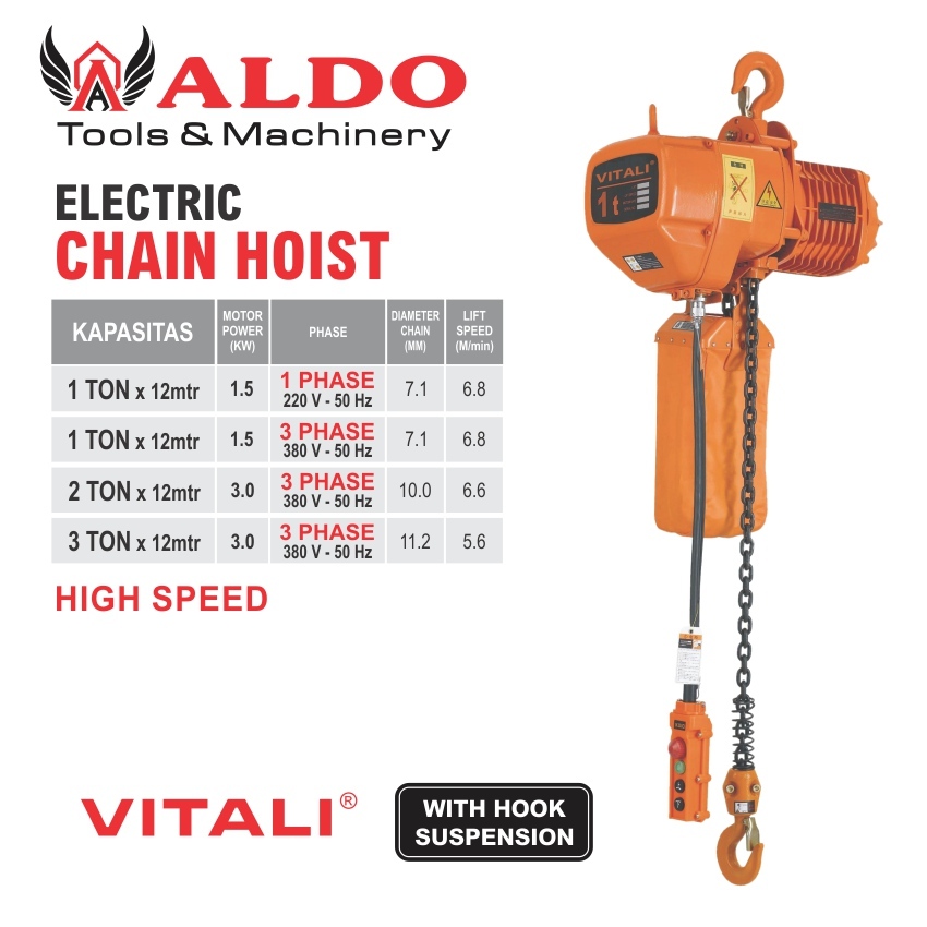 VITALI ELECTRIC CHAIN HOIST HIGH SPEED 12 METER / KATROL ELEKTRIK / TAKEL MERK ALDO