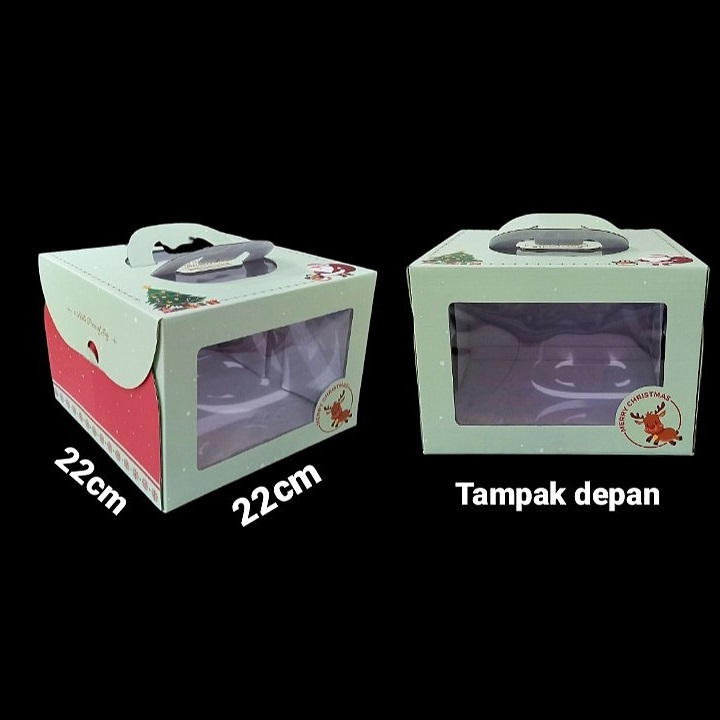 

(2 Pcs) Dus Tenteng Cake Mini Box Handle Roti Kotak Hampers Bingkisan Natal Christmas 22x22x16 Cm