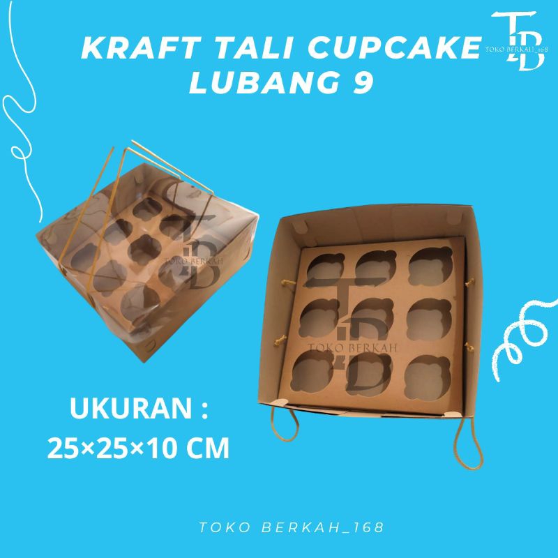 

(ISI 10 PCS) DOS / DUS KRAFT CUPCAKE TALI LUBANG 9 TUTUP MIKA UK 25×25×10 CM / DUS HAMPERS TUTUP MIKA