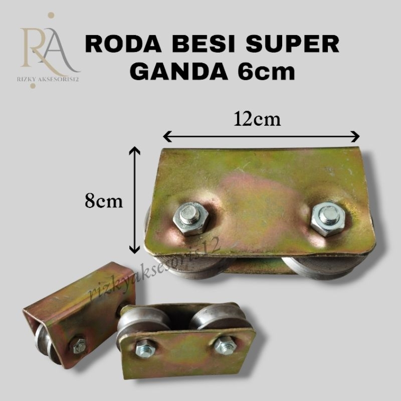Roda pagar 6cm super ganda besi roda double || roda ganda besi uk 6cm