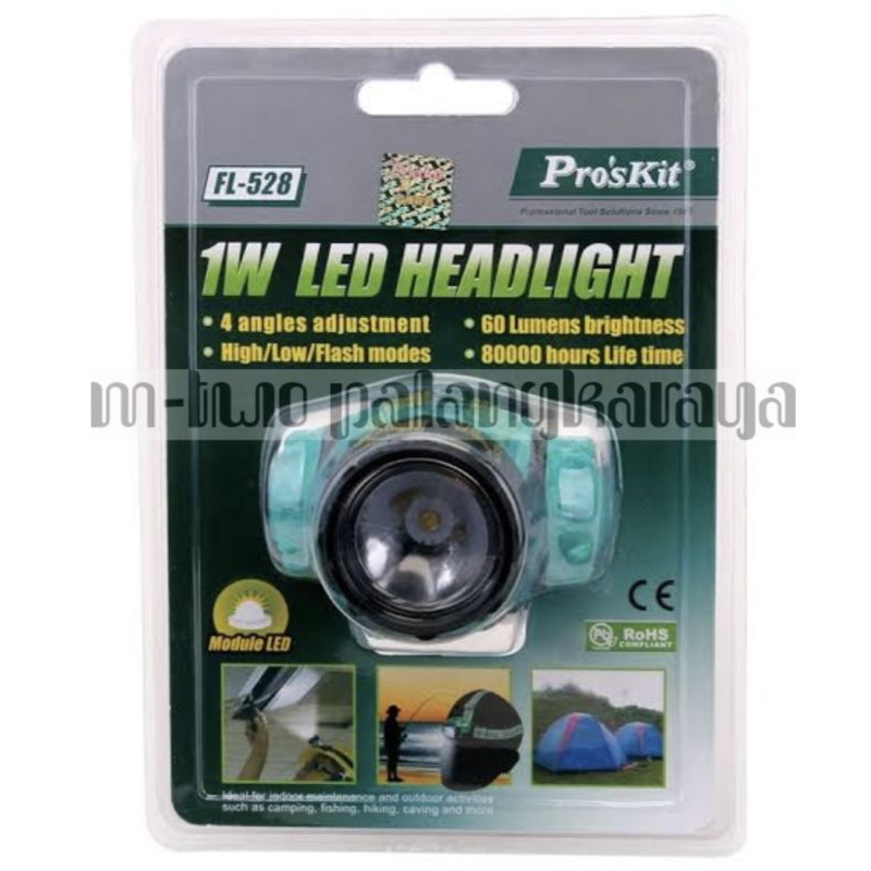 senter kepala Senter kepala Pro'Skit FL-528 LED Head Light - Hijau Tosca [Original/ 1 W]