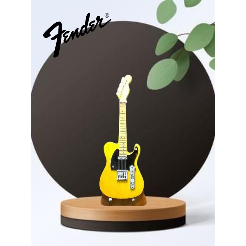 MINIATUR GITAR FENDER TELECASTER WARNA NATURAL KAYU PICKGUARD HITAM 1:12 (11cm)