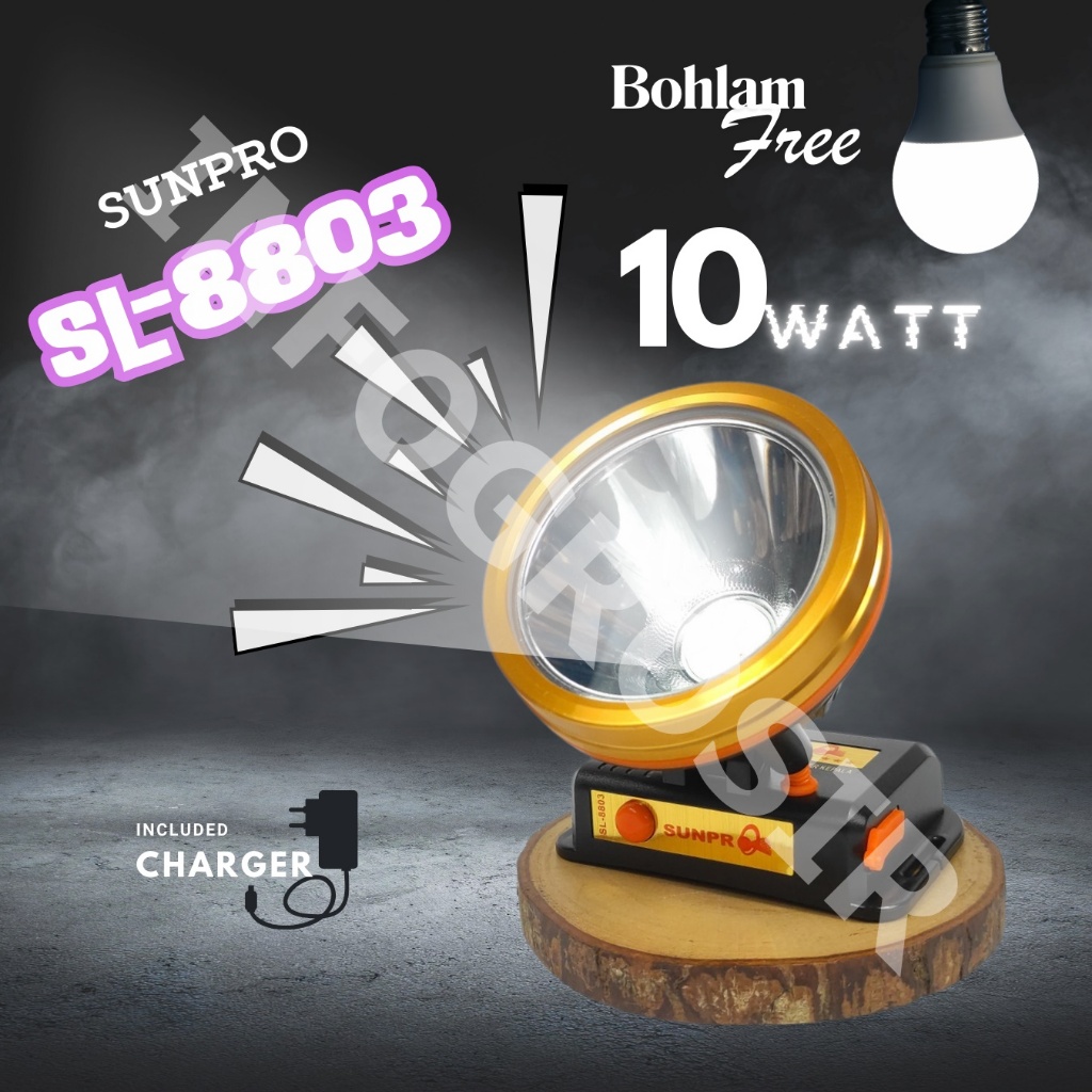 Headlamp Senter Kepala Sunpro SL-8803 10Watt Charger cahaya Putih