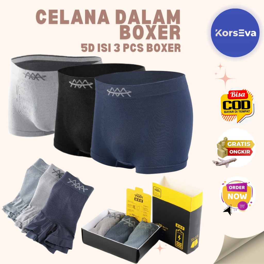 Celana Dalam Boxer Magic Magnetic 5D Man Underwear Cd Kesehatan Pria Isi 3 Pcs
