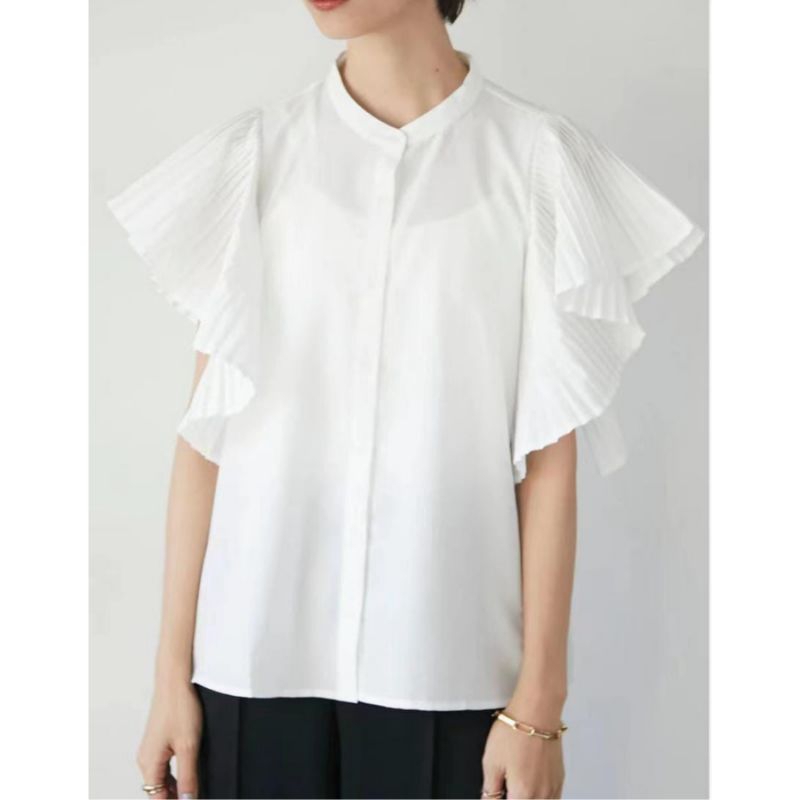 Marnovahome - Nyra Shirt - Atasan Wanita Lengan Pendek  Satin - Putih