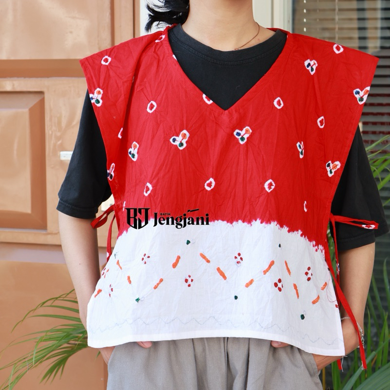 Vest Batik Jumputan Merah Putih Premium