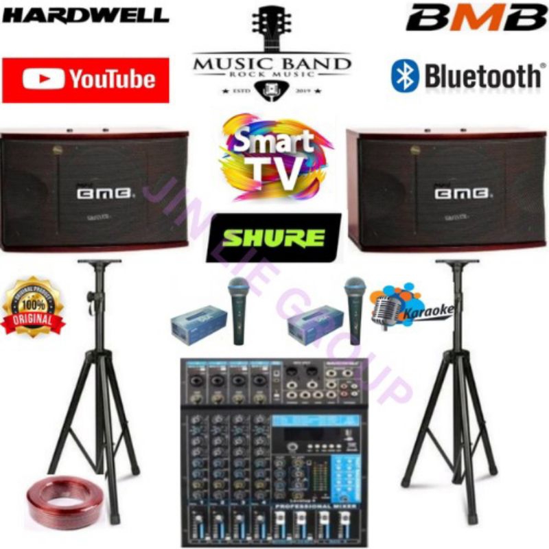 GROSIR PAKET SOUND SYSTEM BMB 8 INCH POWER MIXER HARDWELL 4 CHANNEL BLUETOOTH