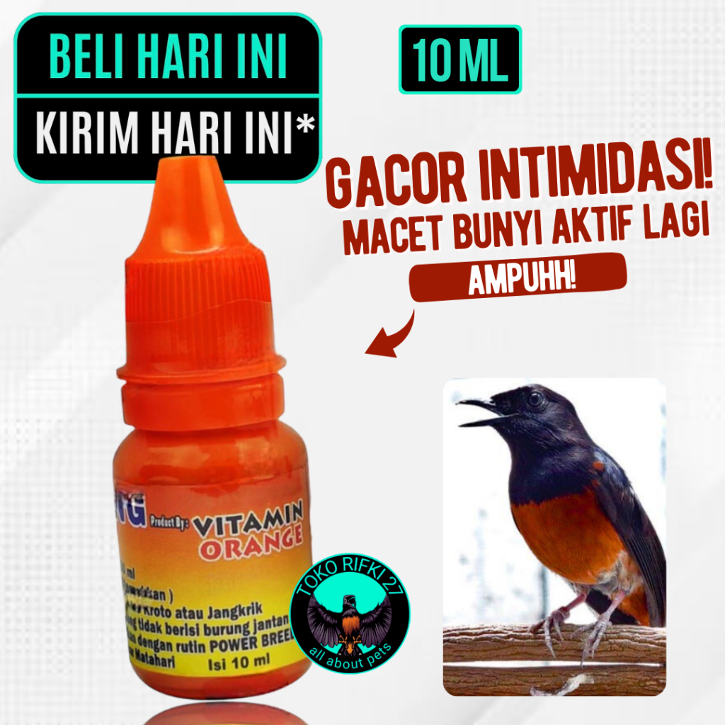 ￼Vitamin Orange Cair 10 Ml Obat Burung Lovebird Kenari Murai Pleci Ciblek Kacer Perkutut Gacor Tdk M
