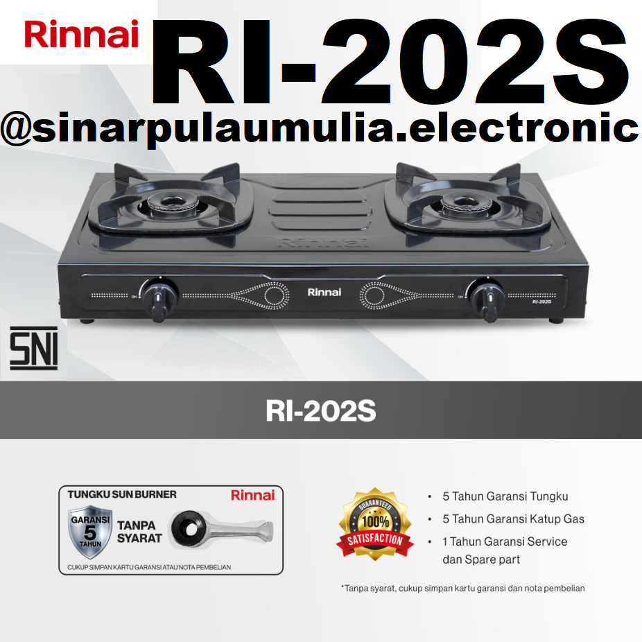 Rinnai Kompor Gas 2 Tungku Sun Burner - RI-202S / RI 202S / RI 202 S / RI202S