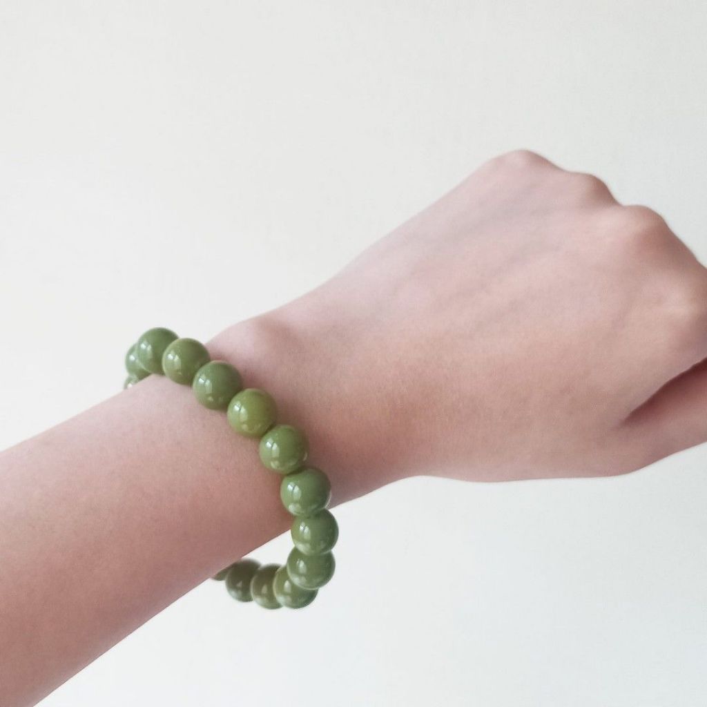 Gelang Batu Manik Manik Hijau Giok