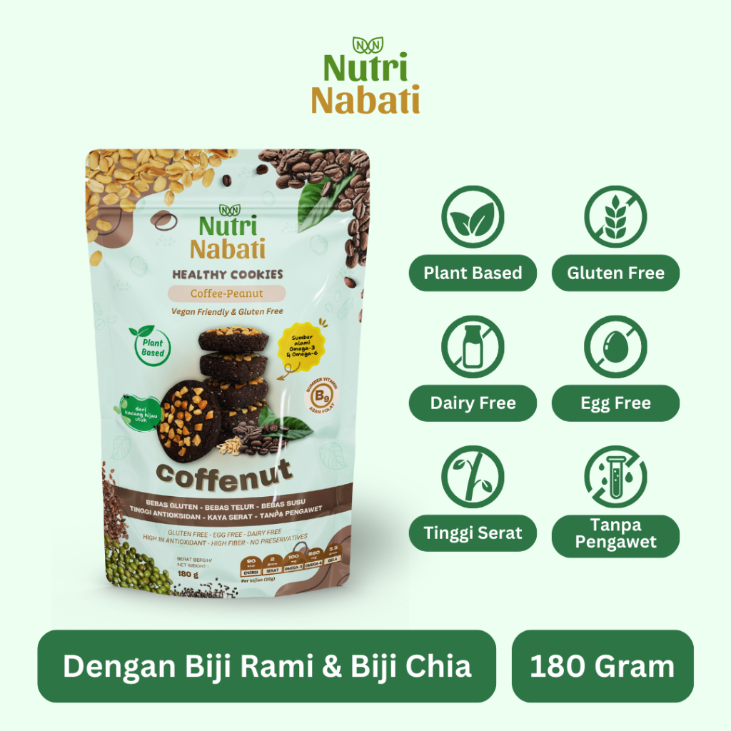 

Nutri Nabati Plant-Based Cookies COFFENUT (Coffee-Peanut) 180gr - Gluten Free & Kaya Serat