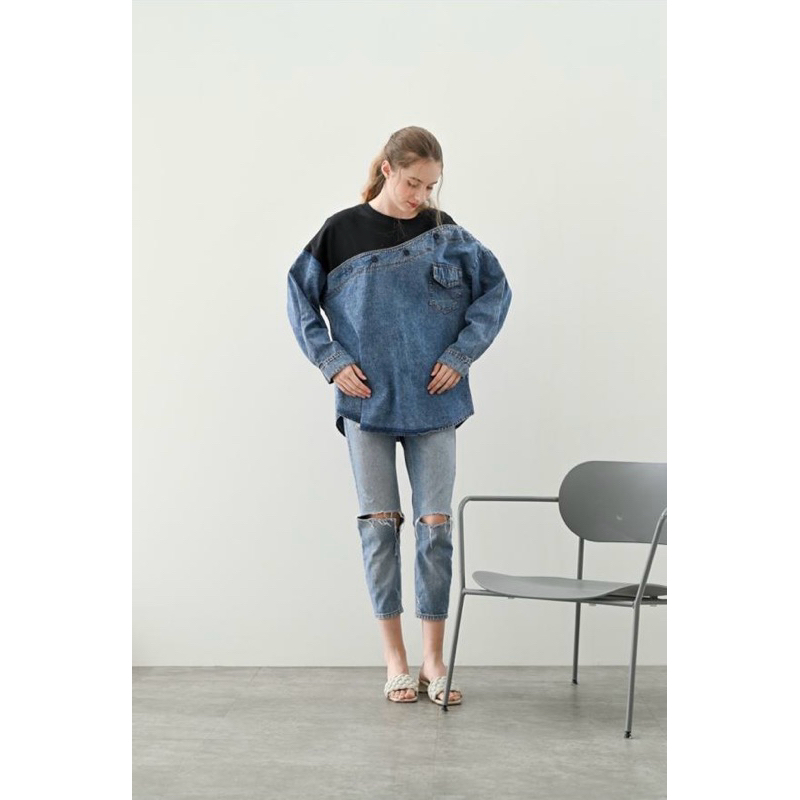 baju wanita kaos kombinasi jeans oversize