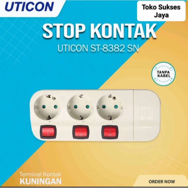 Stop Kontak UTICON Arde 3 LB Terminal Kuningan + Saklar Tanpa Kabel