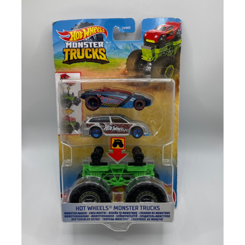 Hot Wheels Monster Trucks Maker Green 2 Cars 1:64 Truck Hotwheels