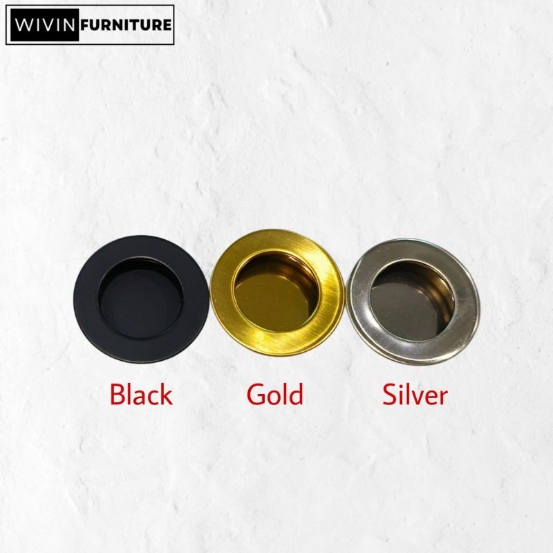 W-77 Handle Tanam Bulat Kecil Polos Tarikan Laci Gagang Pintu 3 Warna