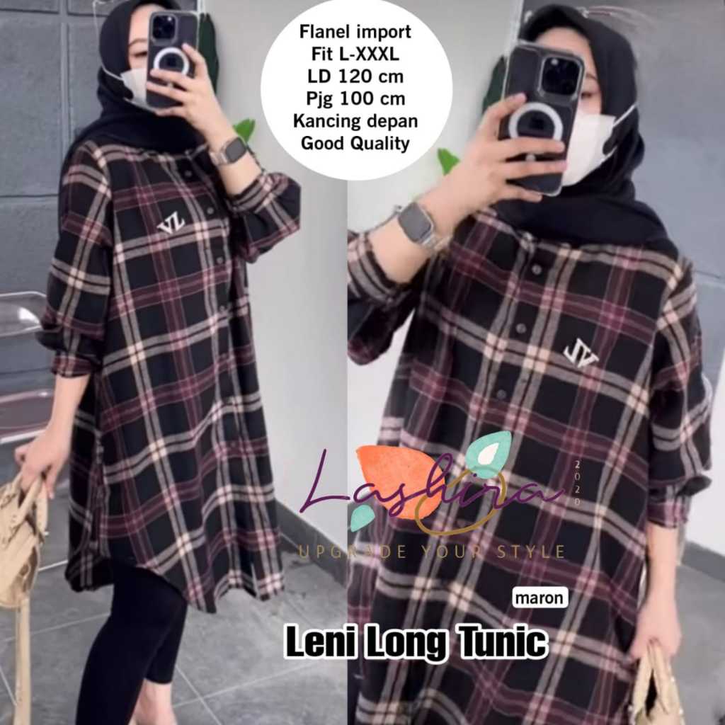leni tunic tunik atasan baju kemeja wanita cewe remaja dewasa bahan katun flanel import premium musl
