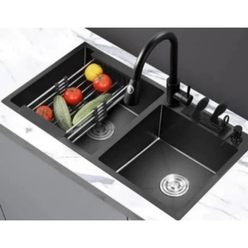 Paket komplit kitchen sink BOLZANO / milan 8245 black/ keran tarik