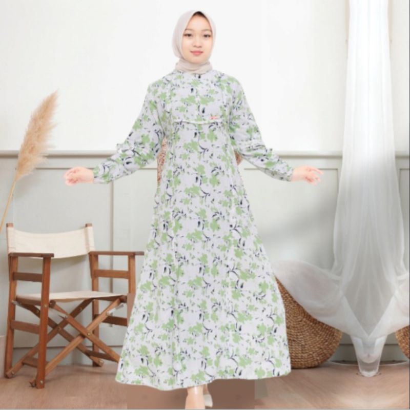 Gamis Dewasa Homey Dress Luna By HF5 l9980 - Bahan Cringkel Motif Bunga Adem Nyaman