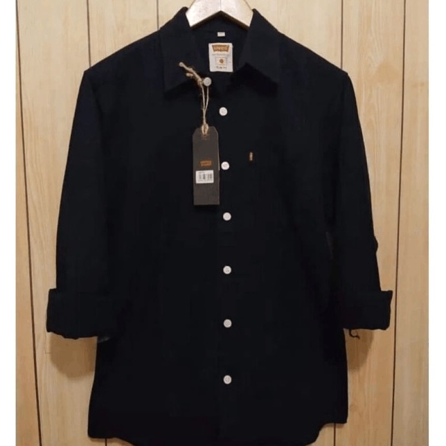 COD  Baju Kemeja Pria Kasual Polos Hitam Putih Lengan Panjang  Merah maron L