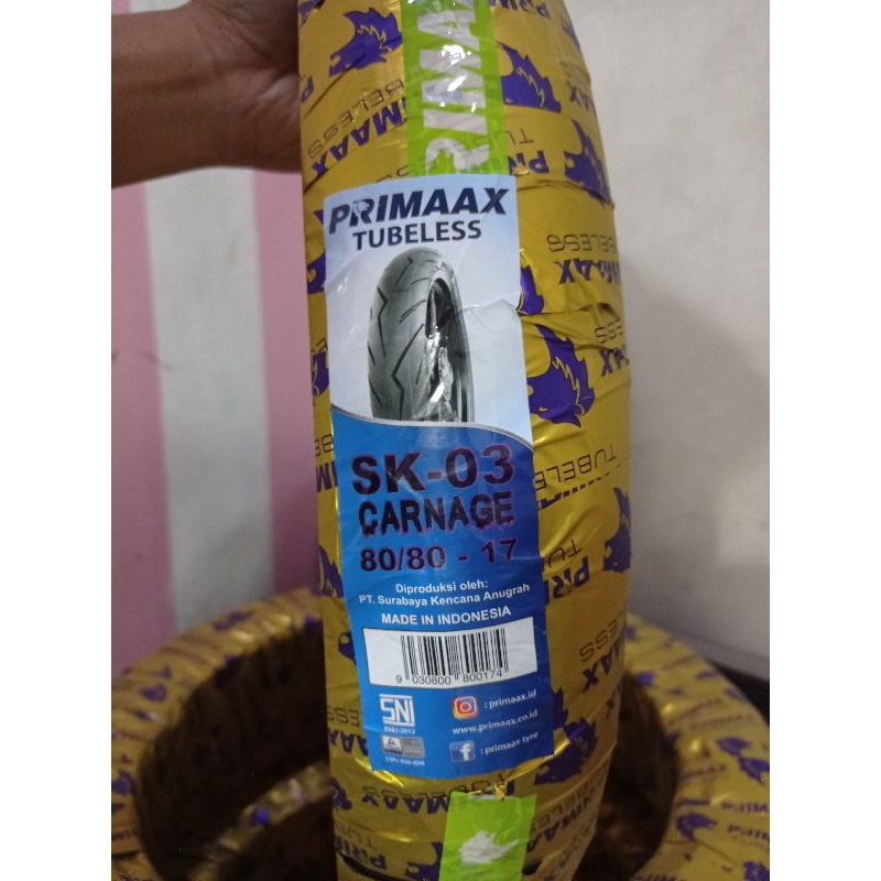 BAN PRIMAX SK03 80/80 R17 SUDAH TUBLES, MOTIF 7PIRELLI, BULAT DONAT