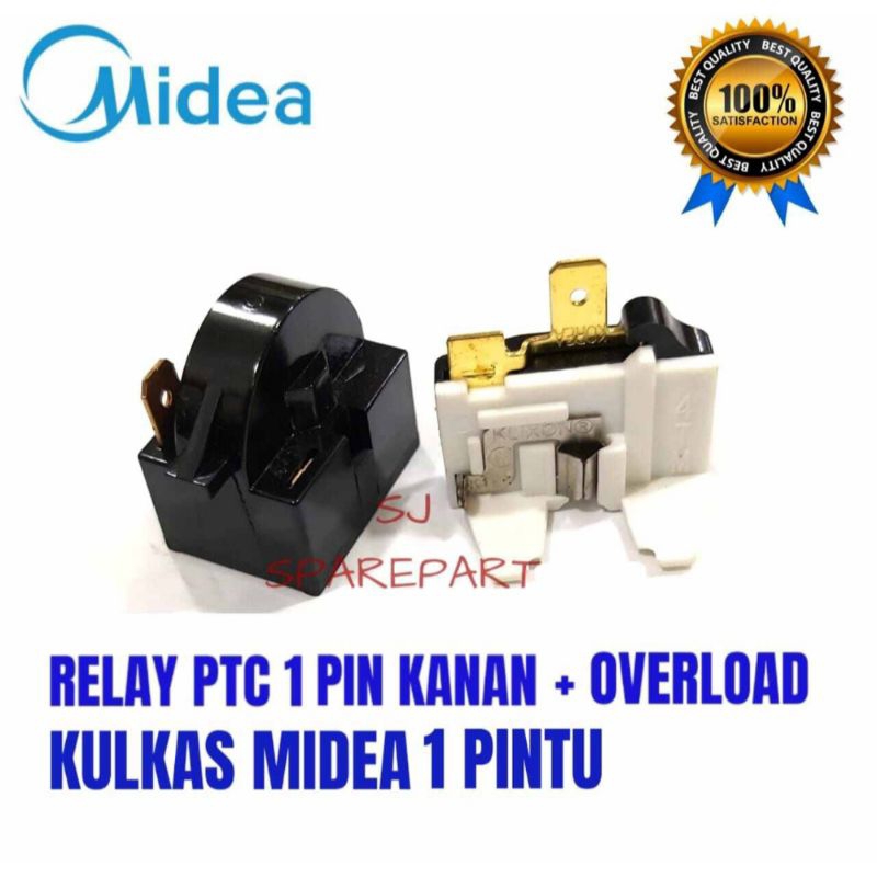 RELAY PTC 1 PIN KANAN + OVERLOAD KULKAS MIDEA 1 PINTU