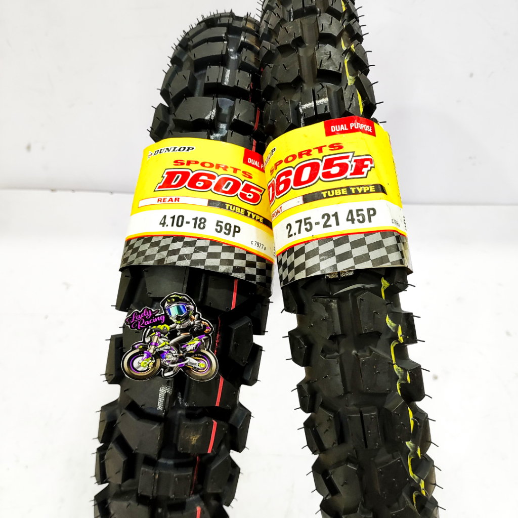 BAN DEPAN BELAKANG DUNLOP D605 18 21 410 18 275 21 DUAL PURPOSE TRAIL WR CRF KLX