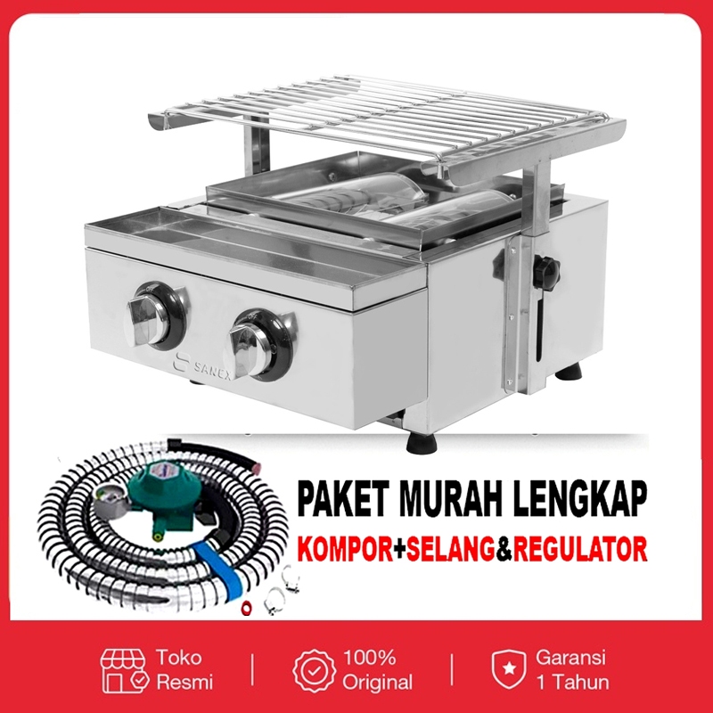 KOMPOR GAS PANGGANG SOSIS 2 TUNGKU MURAH / KOMPOR BAKARAN / PEMANGGANG 2 TUNGKU PLUS SELANG